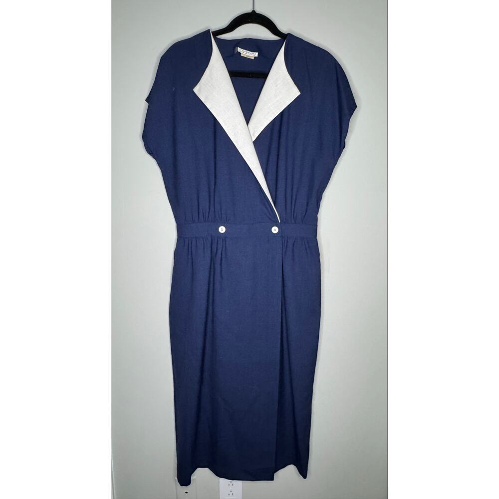 Career Connections Vintage 70s Navy Dress - Size 16, Made In USA - Mod Retro